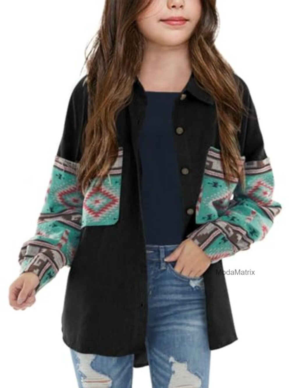 Girls Corduroy Jacket Aztec Print Long Sleeve Blouse 5-14 Years